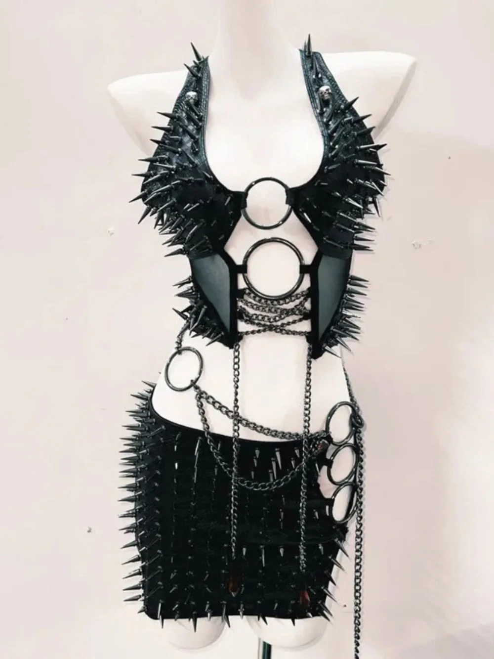 Goth Spike O-ring Skirt Handmade Chains - Picture 2 of 2